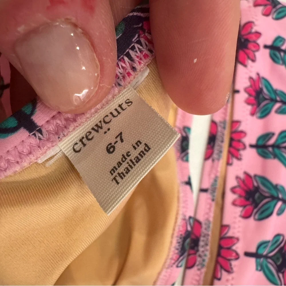 Crewcuts Pink Floral Print Two-Piece Swimsuit with Teal Accents
